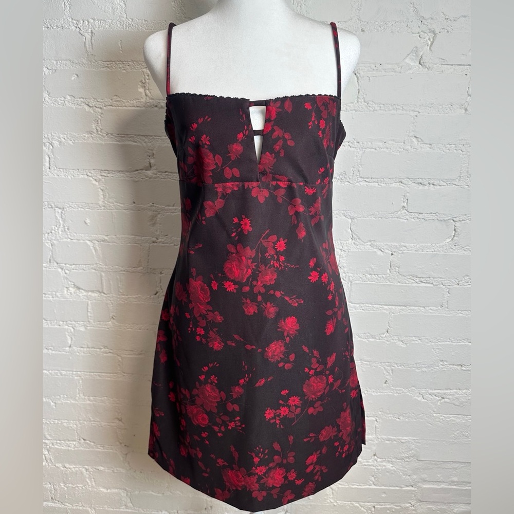 Rampage Y2K fairy Floral Black and Red Mini Strap Dress SZ 7